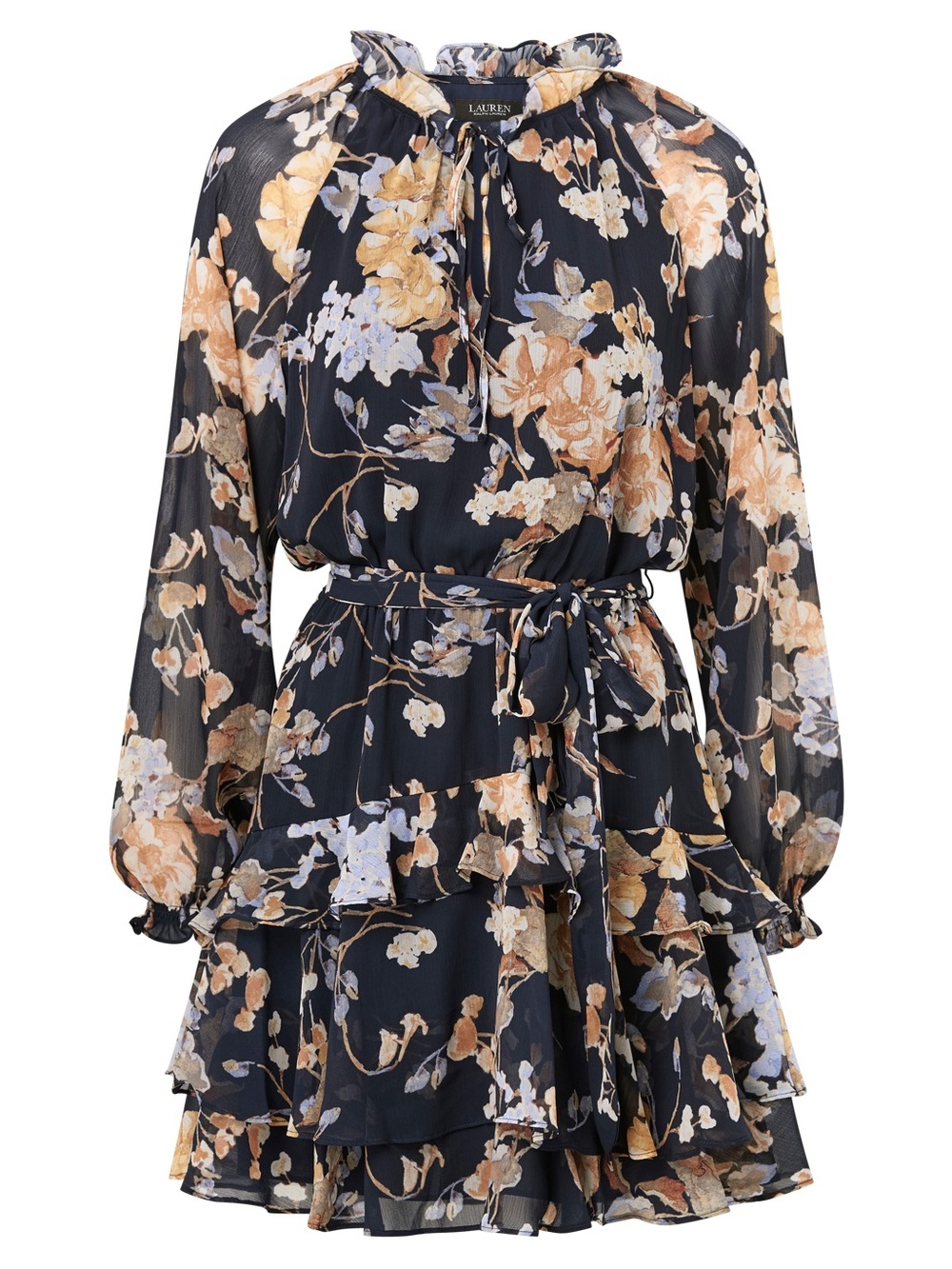 Lauren Ralph Lauren Floral Belted Crinkle Georgette Dress Plus Size 16